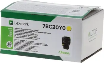 Toner, Lexmark 78C20Y0, 1400 faqe, madhësi standarde, e verdhë