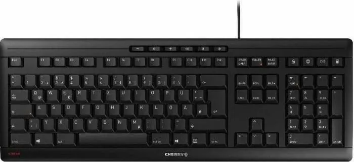 Tastierë Cherry STREAM, mekanike, full-size, me kabllo USB, QWERTZ, e zezë - 1
