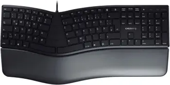Tastierë Cherry JK-4500DE-2 ergonomike me dizajn të ndarë, lay-out gjerman (DE), me mbështetje për kyçe, lidhje USB, e zezë