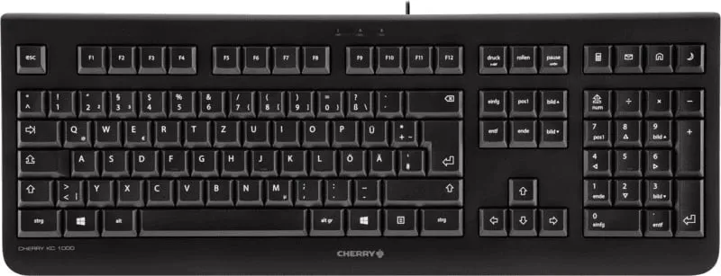 Tastierë, Cherry, KC1000B (JK-0800DE-2), layout gjerman (DE), me kabllo USB, e zezë - 1