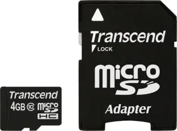 Kartë memorie Transcend Micro SDHC 4GB Class 10 + adapter SD