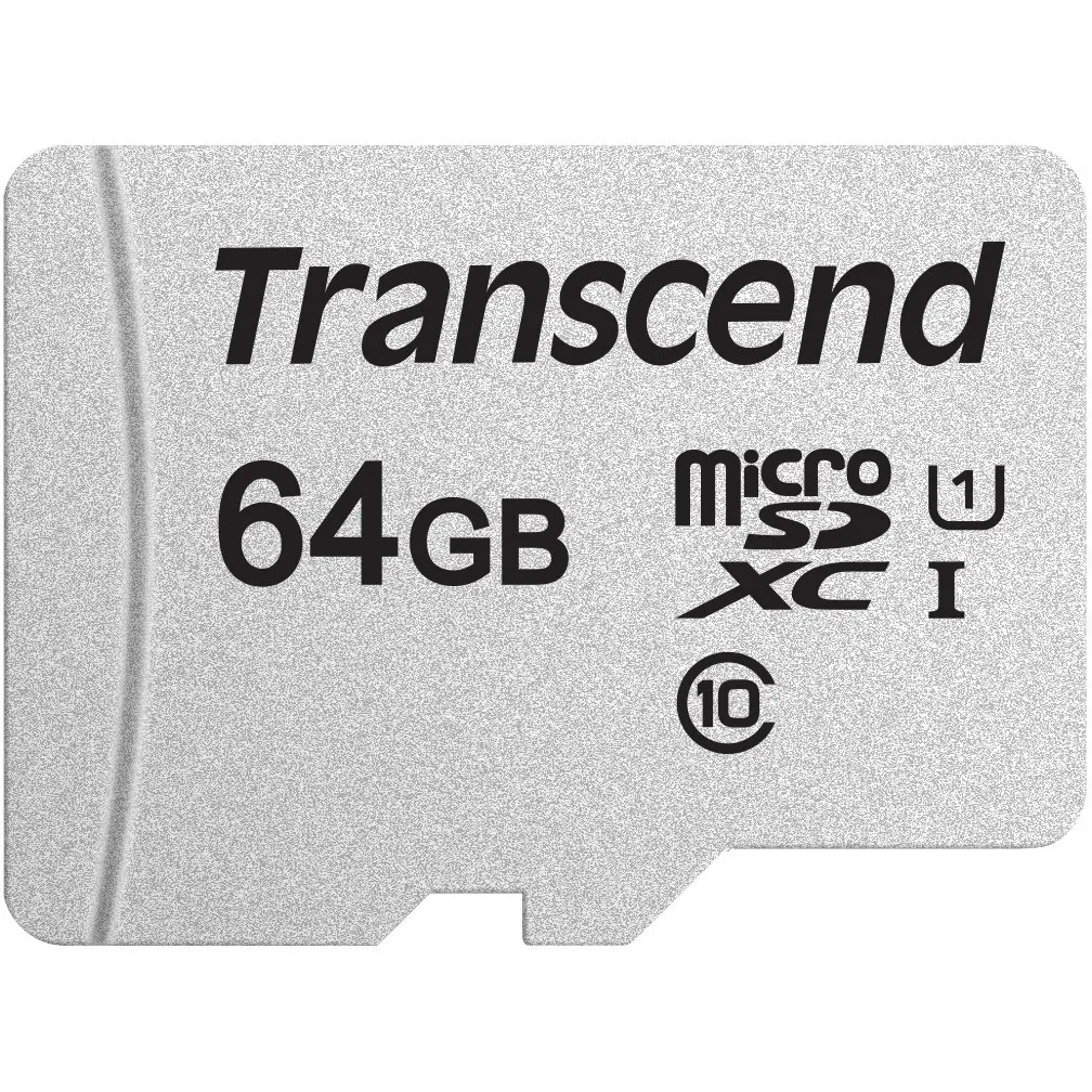 Kartelë memorie Transcend microSDXC 300S 64GB, Class 10, me adapter, argjend - 1