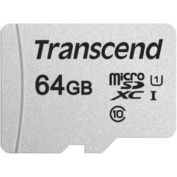 Kartelë memorie Transcend microSDXC 300S 64GB, Class 10, me adapter, argjend