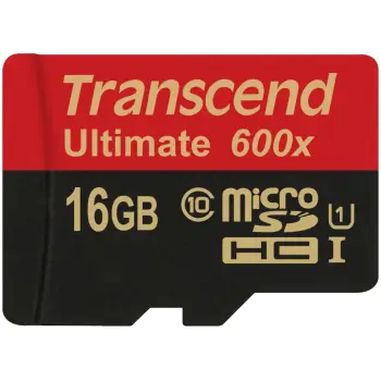 Kartelë memorie Transcend microSDHC Ultimate 600x 16GB, Class 10, e zezë/e kuqe