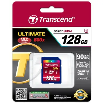 Kartelë SD Transcend SDXC 128GB, Class 10, UHS-I, 90MB/s, e zezë