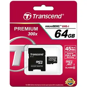 Kartelë memorie Transcend microSDXC 64GB me adapter, Class 10, e zezë