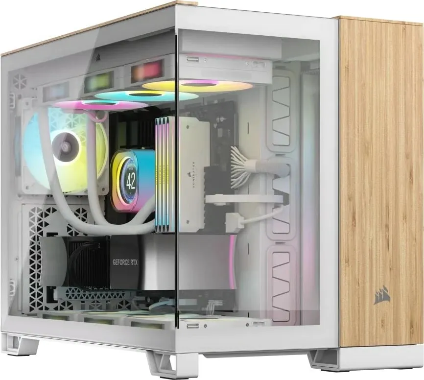 Kasë Corsair 2500X mATX, xham i temperuar, bardhë/bambu - 1