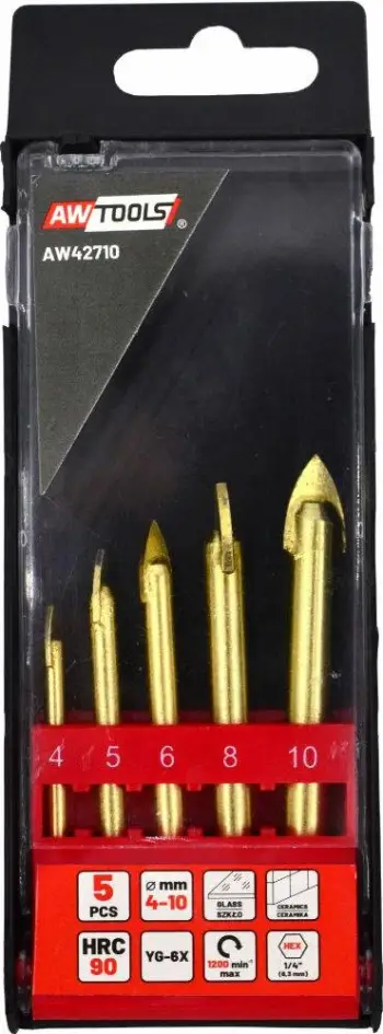 Maja turiele AWTools AW42710 për qelq dhe qeramikë, 4-10 mm, 5 copë