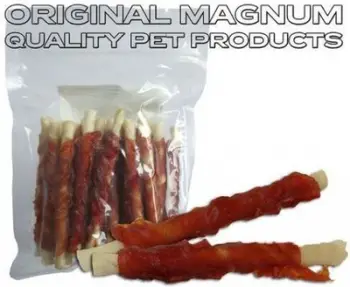 Shujta për qen Magnum Sticks, lëkurë lope me rosë, 250g
