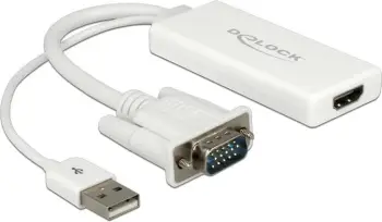 Përshtatës Delock AV D-Sub (VGA) në HDMI, + USB-A, i bardhë