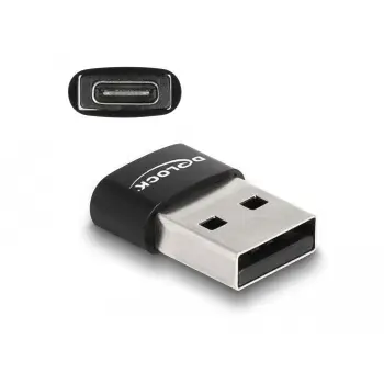 Adapter USB 2.0 DeLOCK, USB A mashkull në USB C femër, e zezë