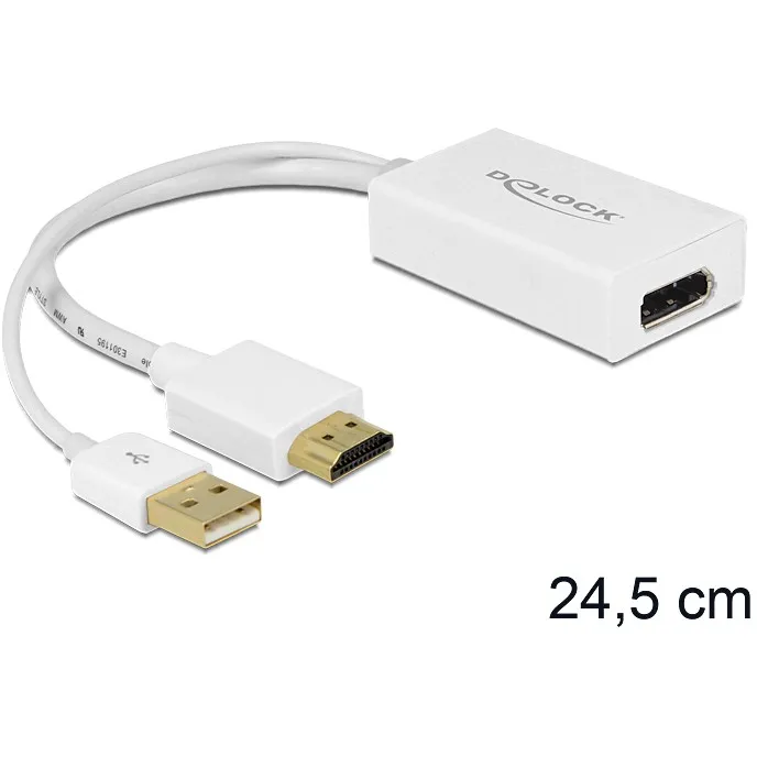 Kabllo Adapter DELOCK / HDMI-A Plug → DisplayPort Socket – Bardhë - 1