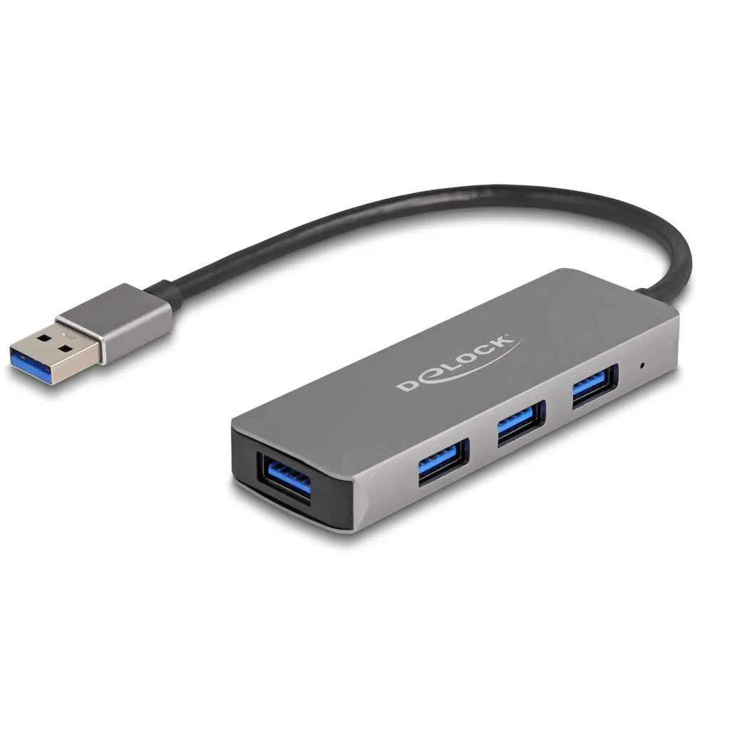 Hub USB 4 Porta DeLOCK, USB 3.2 Gen 1, 5 Gbps, Gri - 1