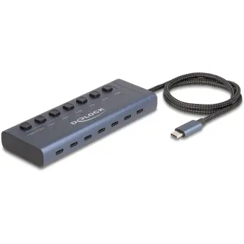 USB hub DeLOCK 7 porta Type-C, 5 Gbps, me çelësa, PD 20W, kaltër