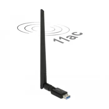 USB Wi-Fi adapter DeLOCK, Dualband, 867+300 Mbps, antenë e jashtme, e zezë