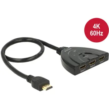 Switch HDMI DeLOCK 18600, 3 hyrje, 1 dalje, 4K 60Hz, 0.5m, i zi
