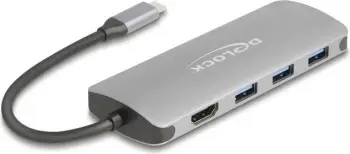 USB hub DeLOCK 64323, 7 porta, 4K HDMI, USB-C/USB-A, 90W, alumini, gri