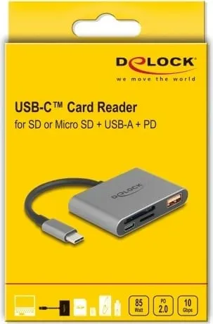 Lexues kartelash DeLOCK USB-C, SD/MicroSD, USB 10Gbps, USB-A, USB-C PD 85W, gri - 1