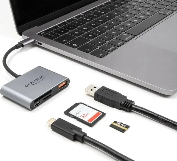 Lexues kartelash DeLOCK USB-C, SD/MicroSD, USB 10Gbps, USB-A, USB-C PD 85W, gri - 2