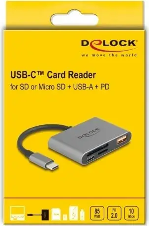 Lexues kartelash DeLOCK USB-C, SD/MicroSD, USB 10Gbps, USB-A, USB-C PD 85W, gri