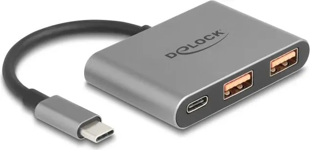 USB hub DeLOCK 3 porta, Type-C në 1x Type-C + 2x Type-A, 10 Gbps, gri - 1