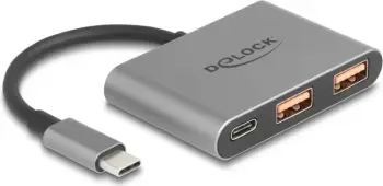 USB hub DeLOCK 3 porta, Type-C në 1x Type-C + 2x Type-A, 10 Gbps, gri