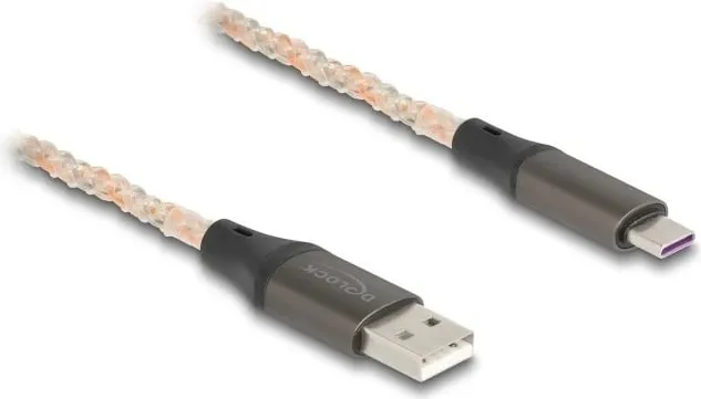 Kabllo USB DeLOCK 2.0, Type-A në Type-C, 1m, RGB, transparent - 1