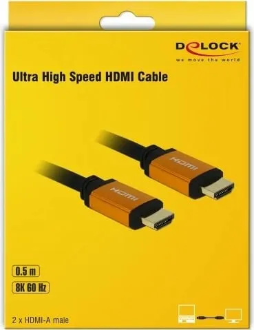 Kabllo HDMI DeLOCK 85726, 0.5m, 48 Gbit/s, 8K, e zezë/artë - 3