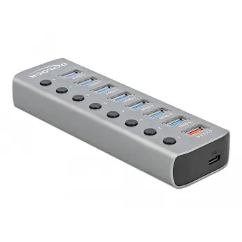 USB hub DeLOCK 7 porte, 1 port shpejt karikimi, 1 port USB-C PD 3.0, gri