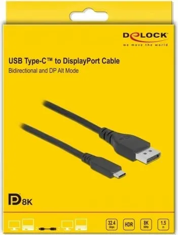 Kabllo USB Type-C në DisplayPort DeLOCK 8K 1.5m e zezë - 2