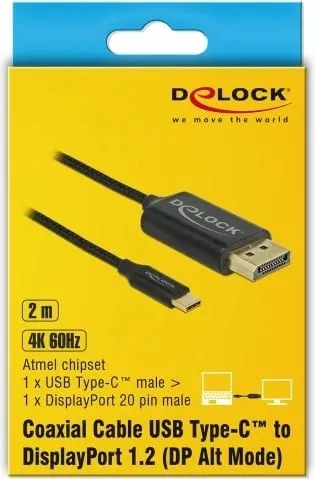Kabëll USB Type-C në DisplayPort DeLOCK 83710, 2m, i zi - 2