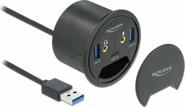 USB hub DeLOCK 3 porta, 1x USB Type-C, 2x USB Type-A, HD-Audio, e zezë - 2