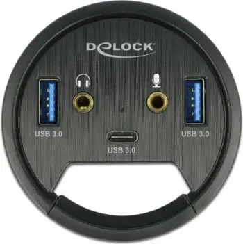 USB hub DeLOCK 3 porta, 1x USB Type-C, 2x USB Type-A, HD-Audio, e zezë