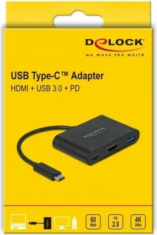 Adapter DeLOCK 64091, USB-C në HDMI/USB-A/USB-C, 60W, i zi - 2