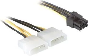 Kabllo Delock Molex x2 në PCIe 6-pin, 0.15 m, e verdhë (82315) - 1