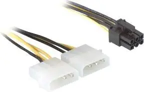 Kabllo Delock Molex x2 në PCIe 6-pin, 0.15 m, e verdhë (82315)