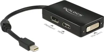 Përshtatës Delock, DisplayPort Mini - DisplayPort - HDMI - DVI-D, e zezë