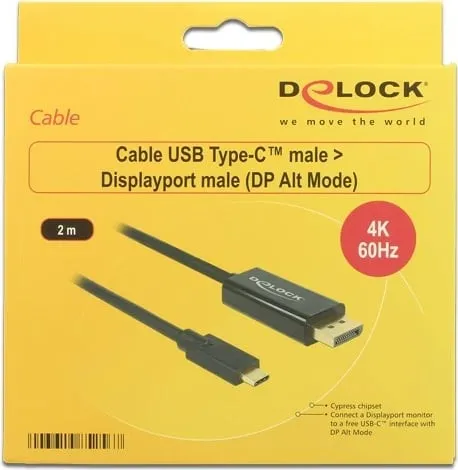 Kabllo DeLOCK 85256, 2 m, USB Type-C, DisplayPort, e zezë - 2