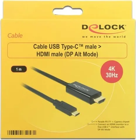 Kabllo DeLOCK 85258, 1 m, USB Type-C, HDMI, Gold - 2