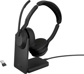 kufje me mikrofon Jabra EV255S3 25599-989-989 me bazë karikimi, binaurale, me USB adapter, e zezë