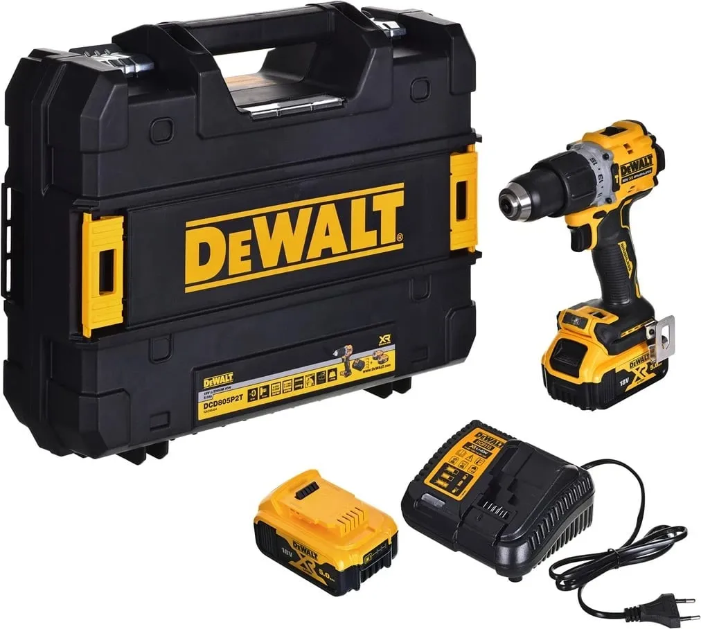 Kaçavidë goditëse DeWalt DCD805P2T QW, 18V, 2x 5.0Ah Li Ion, e verdhë - 2