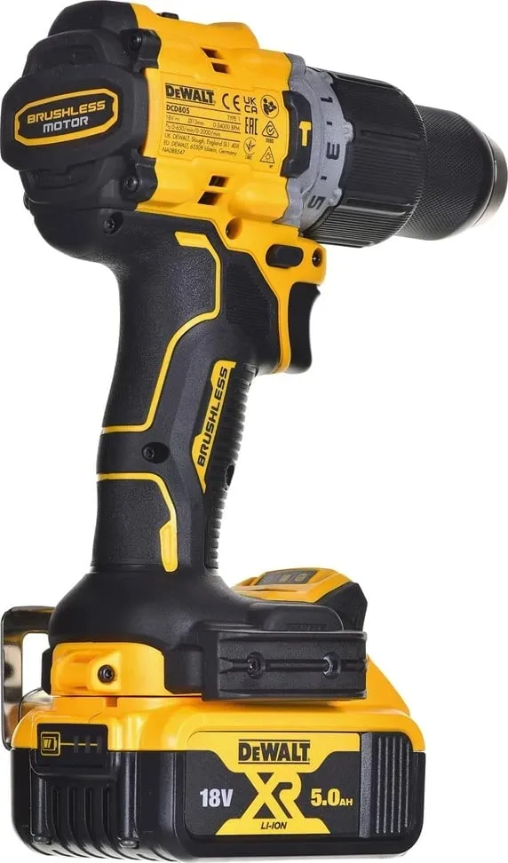 Kaçavidë goditëse DeWalt DCD805P2T QW, 18V, 2x 5.0Ah Li Ion, e verdhë - 5