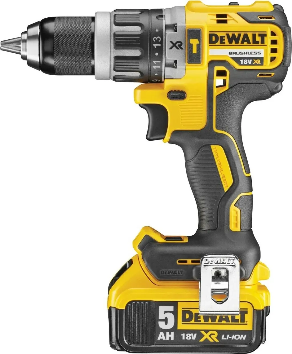 Drill DeWALT DCD796P2-QW, 18V, 5Ah, Li-Ion, keyless, zi/verdhë - 1