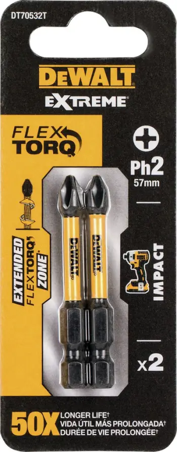 Pjesë për turjelë Dewalt Extreme Impact Torsion2 PH2, 50 mm, 2 copë