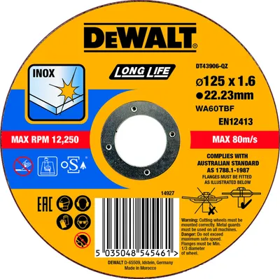 Disk për prerje Dewalt, 125x1.6mm - 1