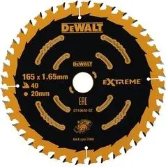 Teh sharre rrethore Dewalt EXTREME, 165mm, 40 dhëmbë, i argjendtë
