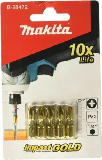 Set bitash Makita Impact Gold PZ2, 25mm, 5 copë, ngjyrë ari