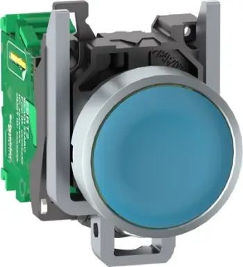 Buton pa tela Schneider Electric Harmony XB4R ZB4RTA6, transmetues pa bateri, metalik, blu