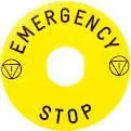Pllakë përshkruese Schneider "Emergency Stop", e verdhë