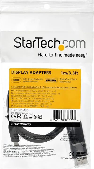 Kabllo StarTech, USB-C në DisplayPort 1.2, 1 m, e zezë - 3